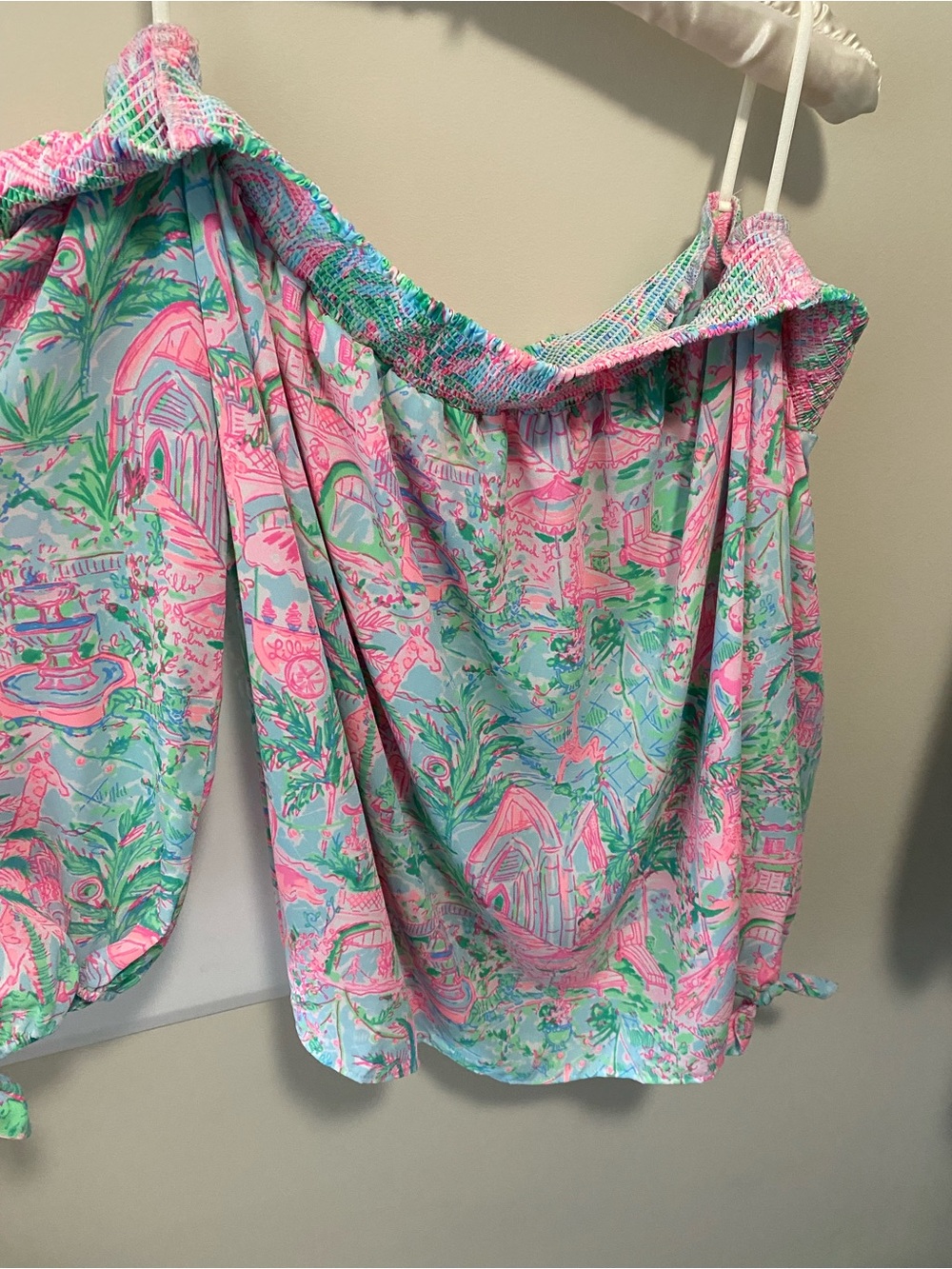 Lilly Pulitzer Pink and Aqua Off-Shoulder Floral Print Top